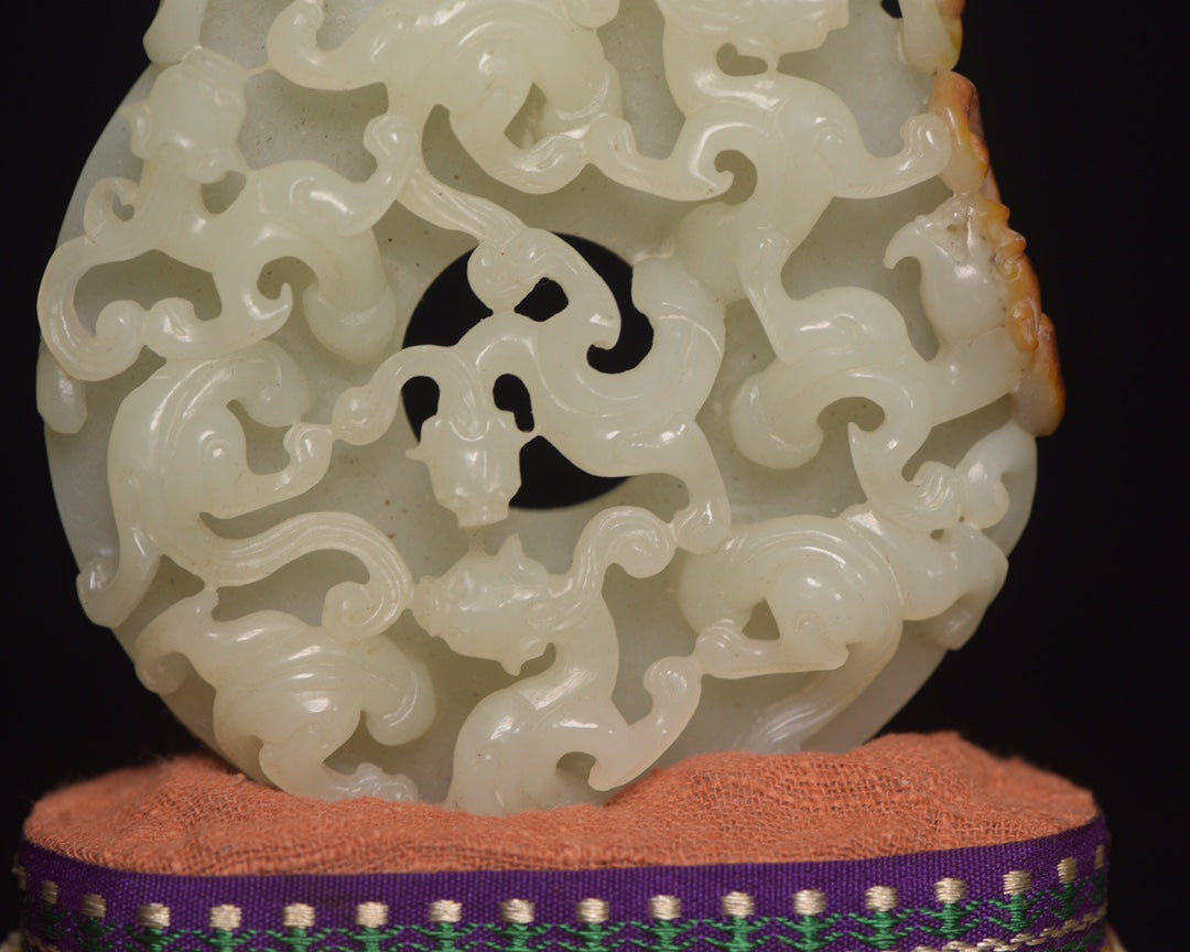 A1181 Openwork Chinese Hetian Jade High Relief Chi Dragon Jade Bi