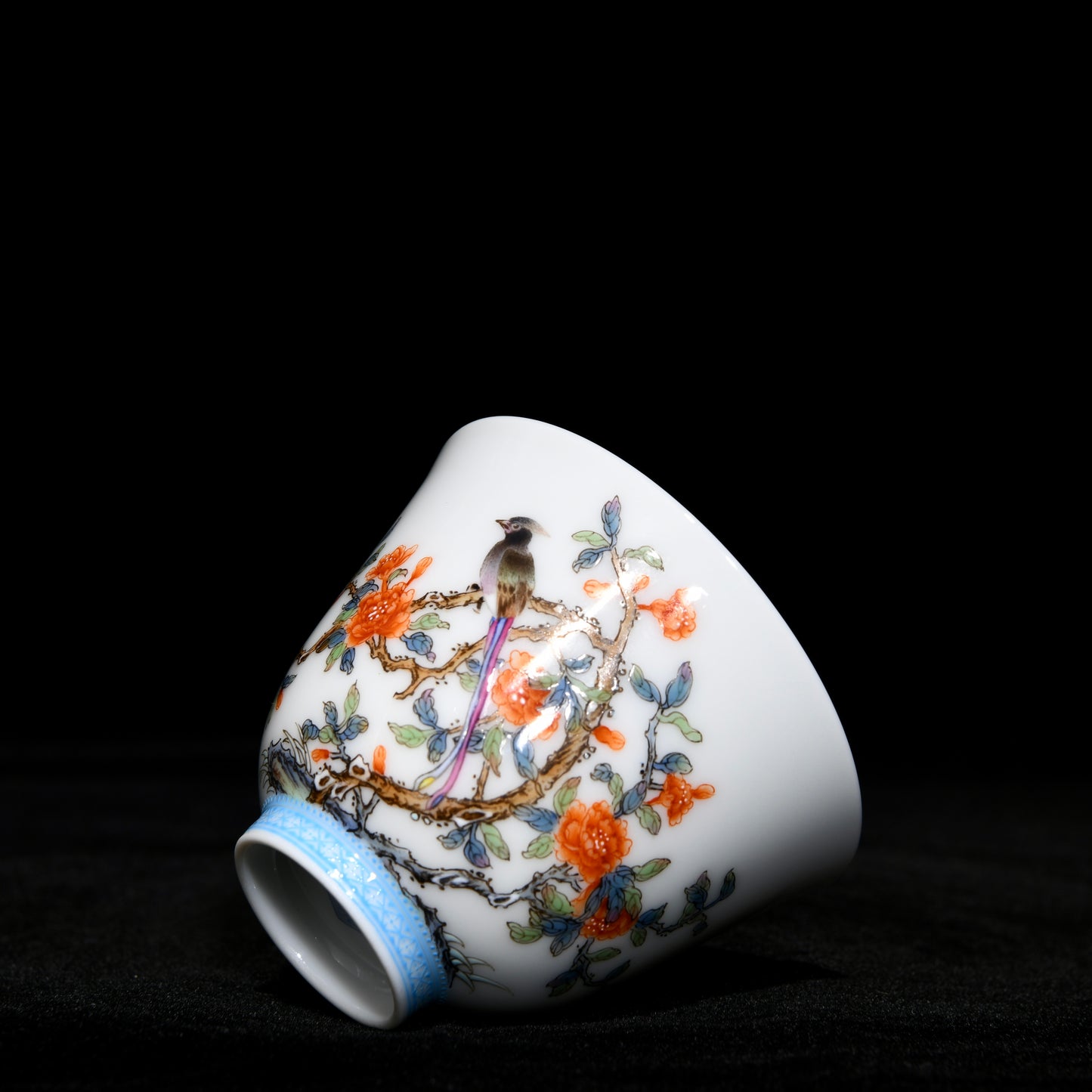 A1262 A Set 12 Chinese Qing Dynasty Famille Rose Flowers Bird Design Porcelain Cups