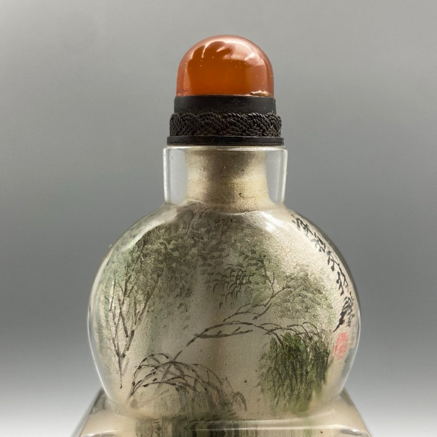 A1263 Old Chinese Peking Glass Inside Painting Fortune Ox & Figure Design Snuff Bottle w Stopper