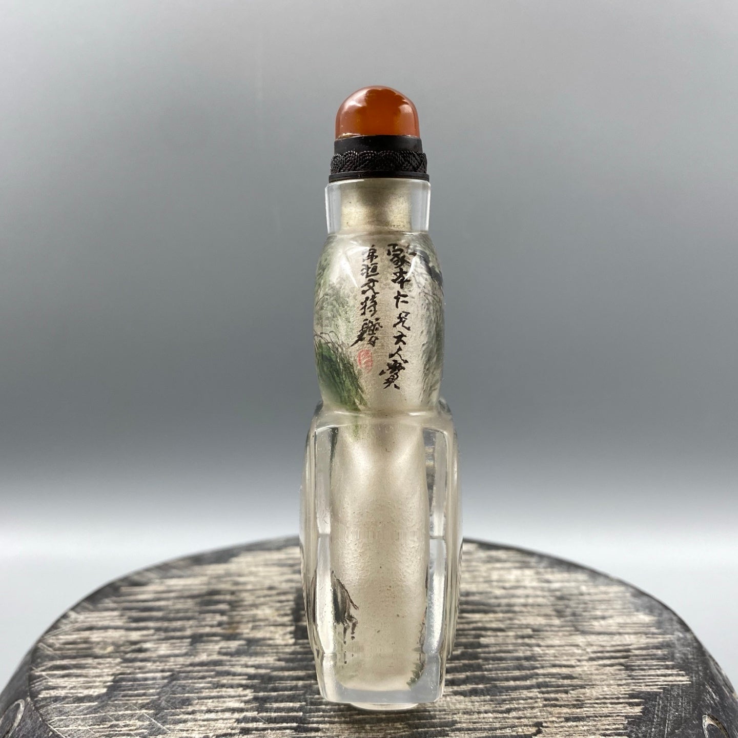 A1263 Old Chinese Peking Glass Inside Painting Fortune Ox & Figure Design Snuff Bottle w Stopper