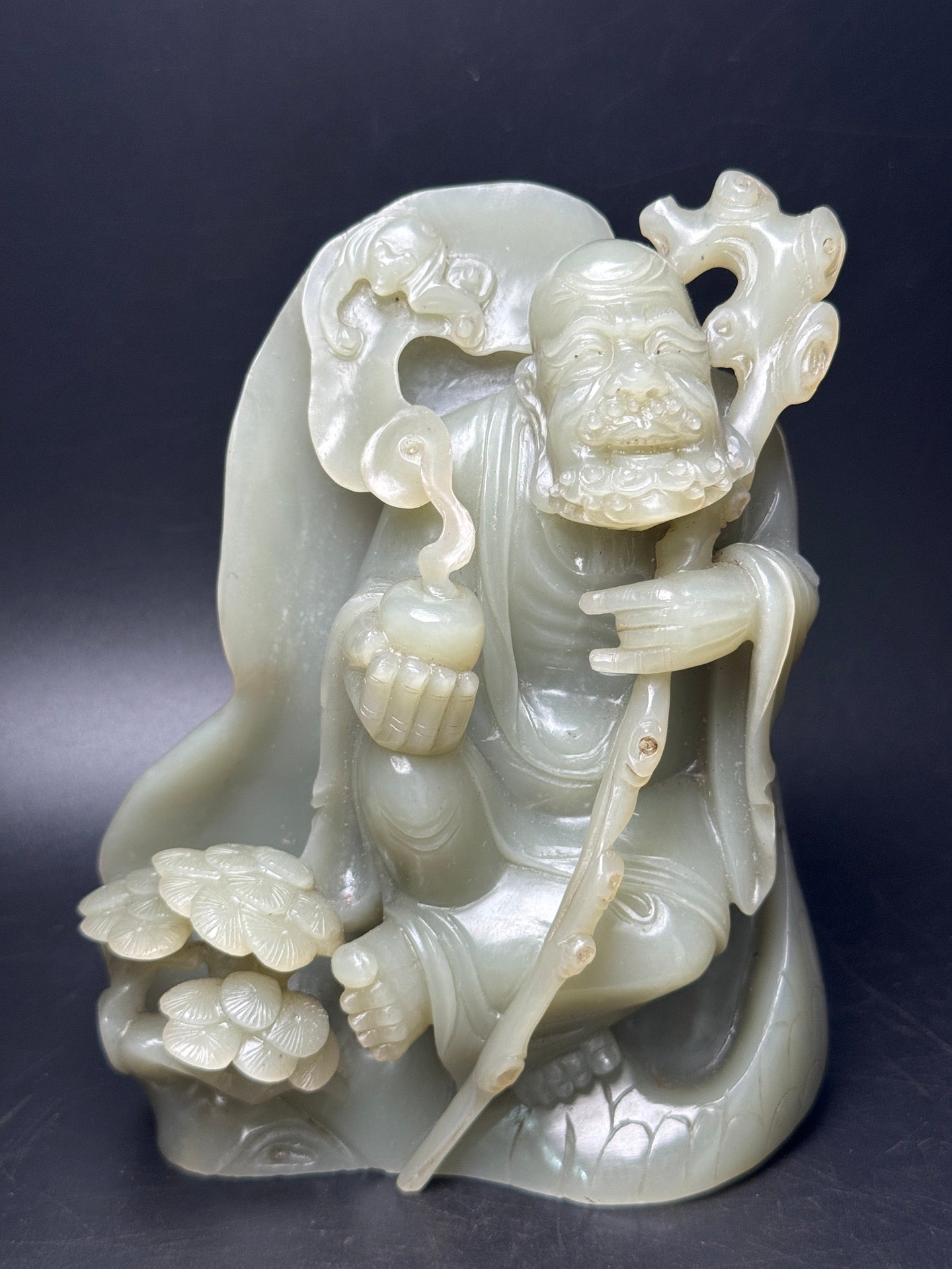 A1266 Superb Chinese Hetian Jade Carved Dharma Statue