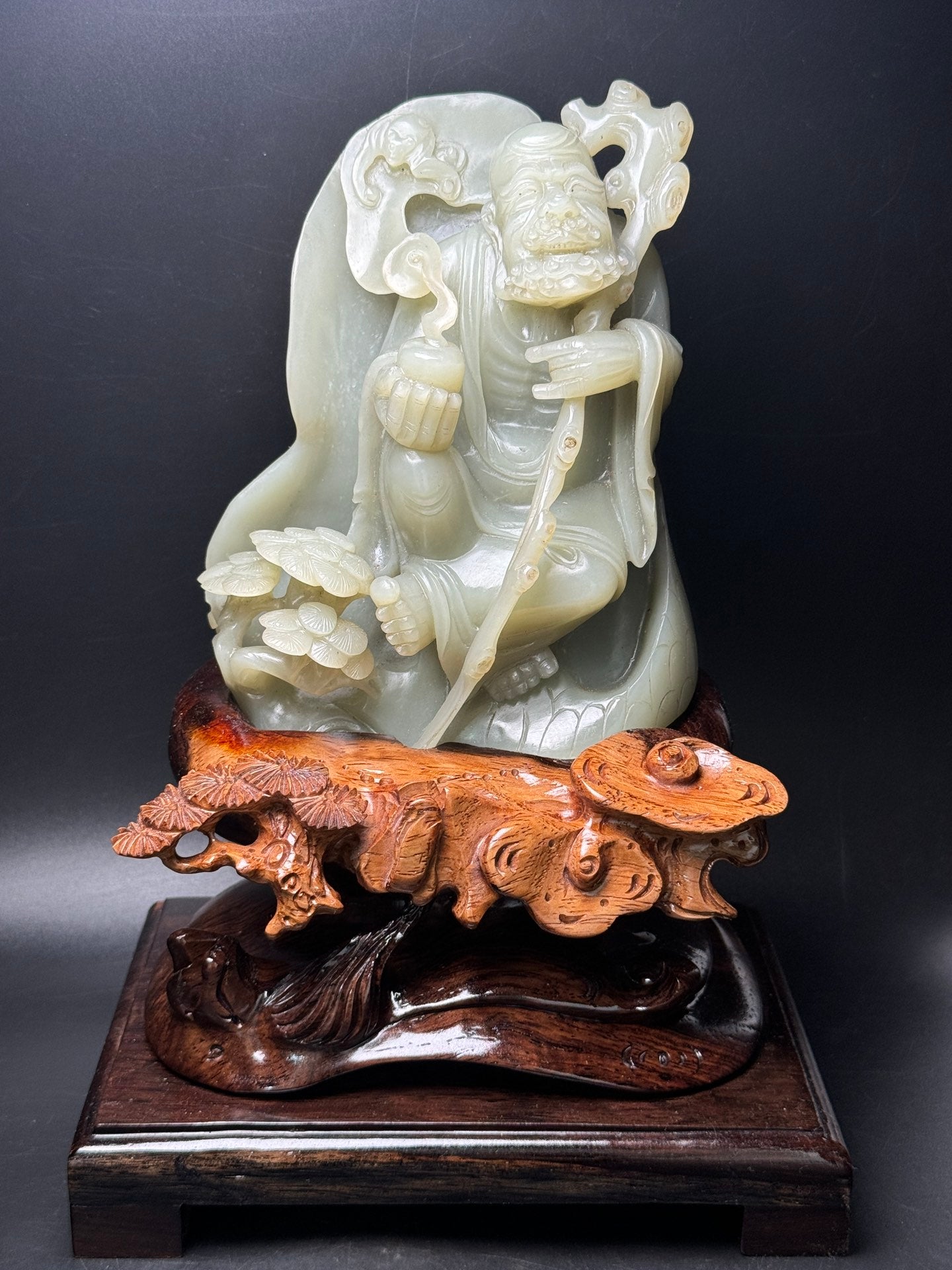 A1266 Superb Chinese Hetian Jade Carved Dharma Statue