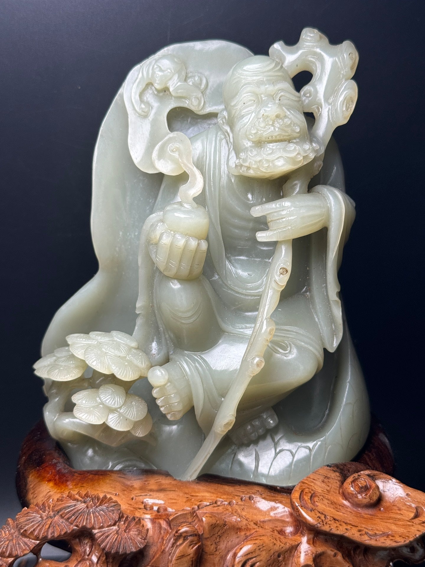 A1266 Superb Chinese Hetian Jade Carved Dharma Statue