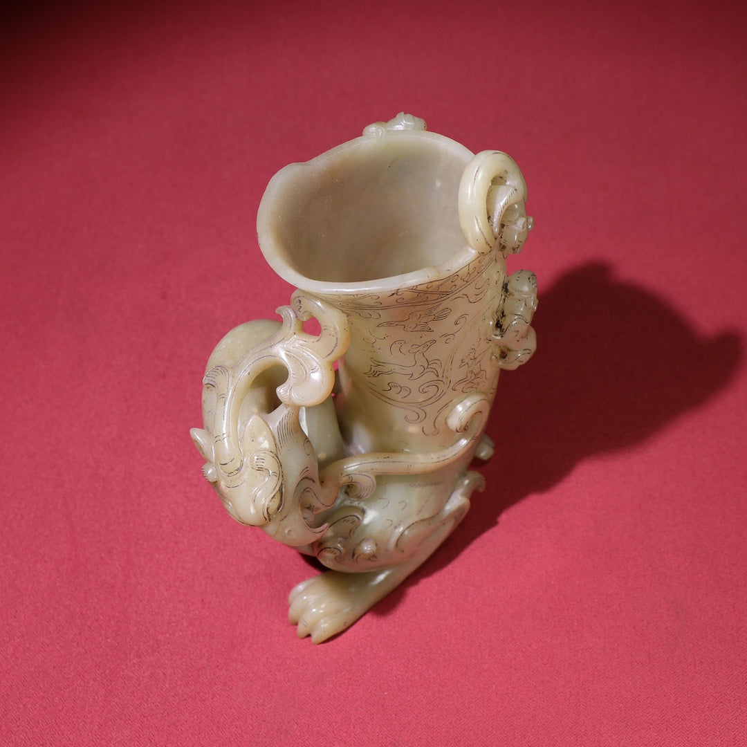 A1269 Superb Chinese Hetian Jade Carved Phoenix Wine Cup