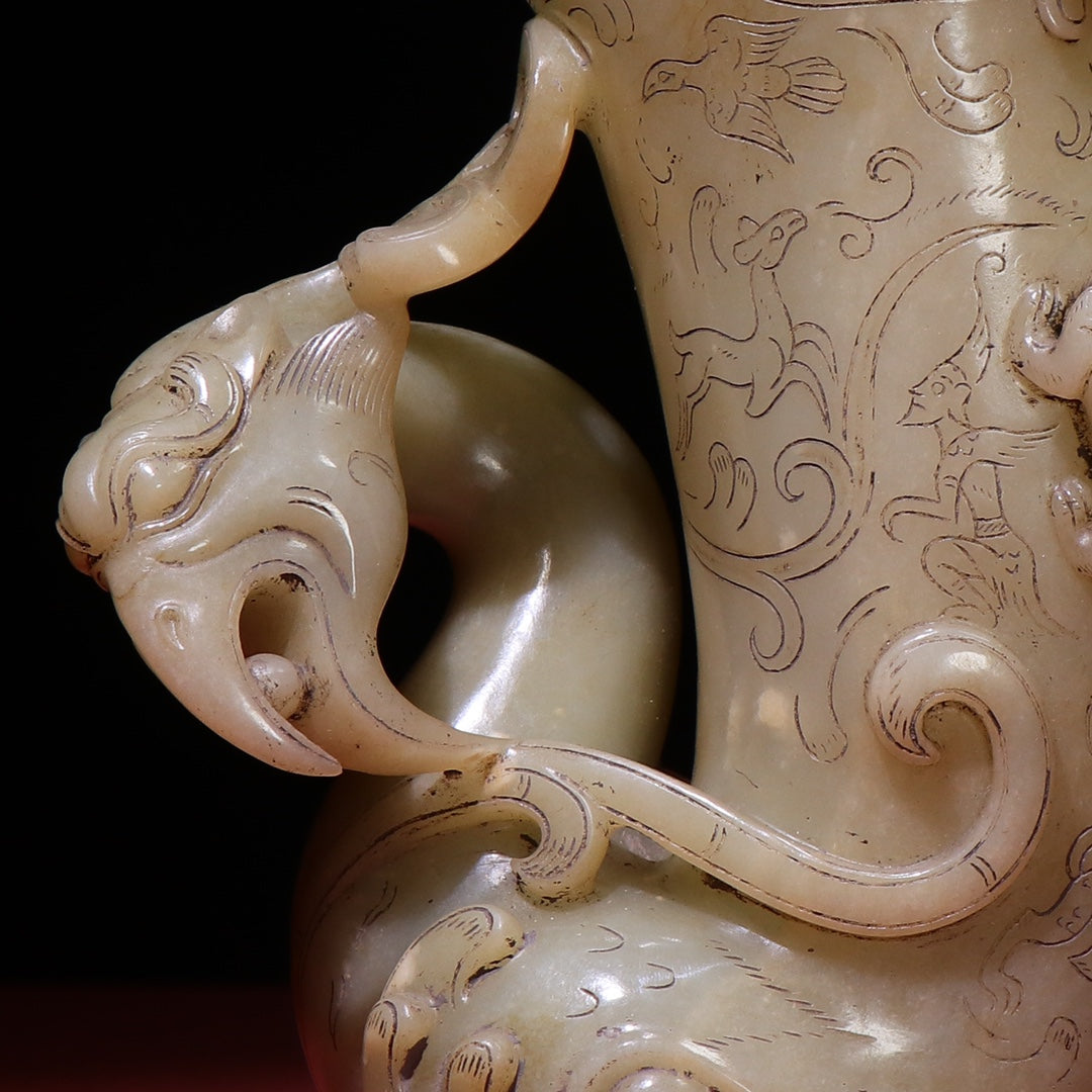 A1269 Superb Chinese Hetian Jade Carved Phoenix Wine Cup