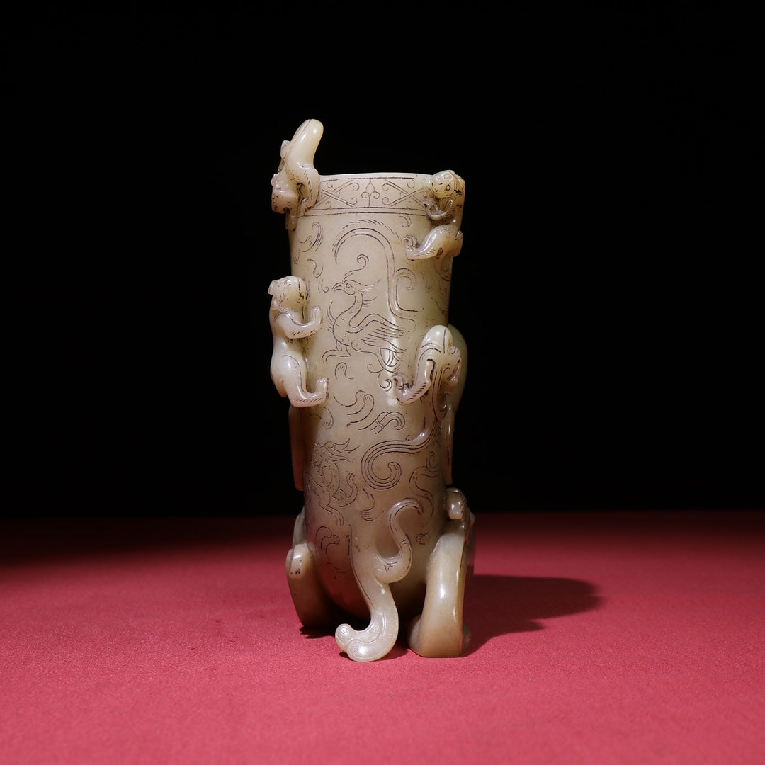 A1269 Superb Chinese Hetian Jade Carved Phoenix Wine Cup