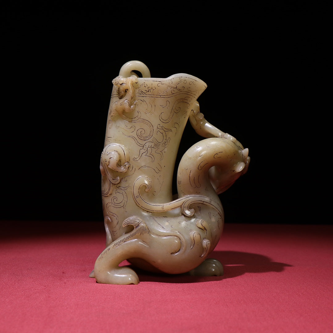 A1269 Superb Chinese Hetian Jade Carved Phoenix Wine Cup