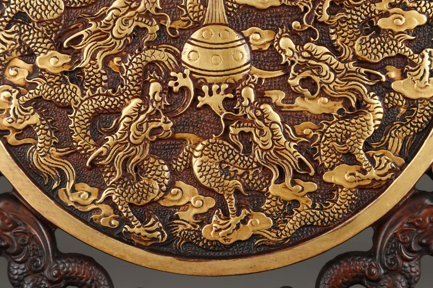 A1271 Vintage Chinese Gilt Gold Copper Nine Dragon Design Screen