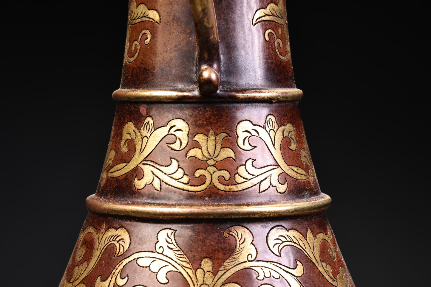 A1274 Vintage Chinese Gilt Gold Copper Flowers Design Vase w Base