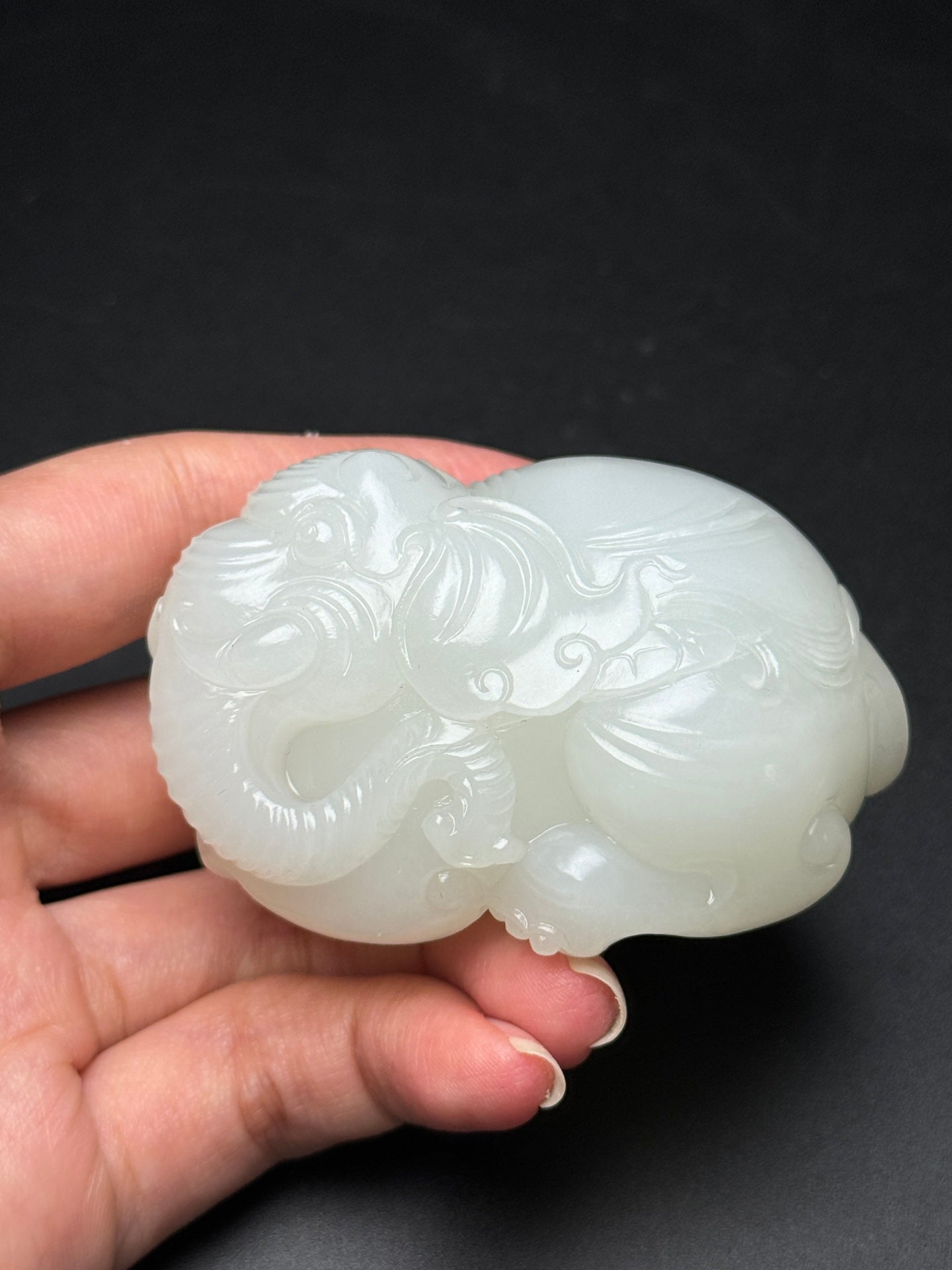 A1280 Superb Chinese White Hetian Jade Carved Fortune Elephant Statue