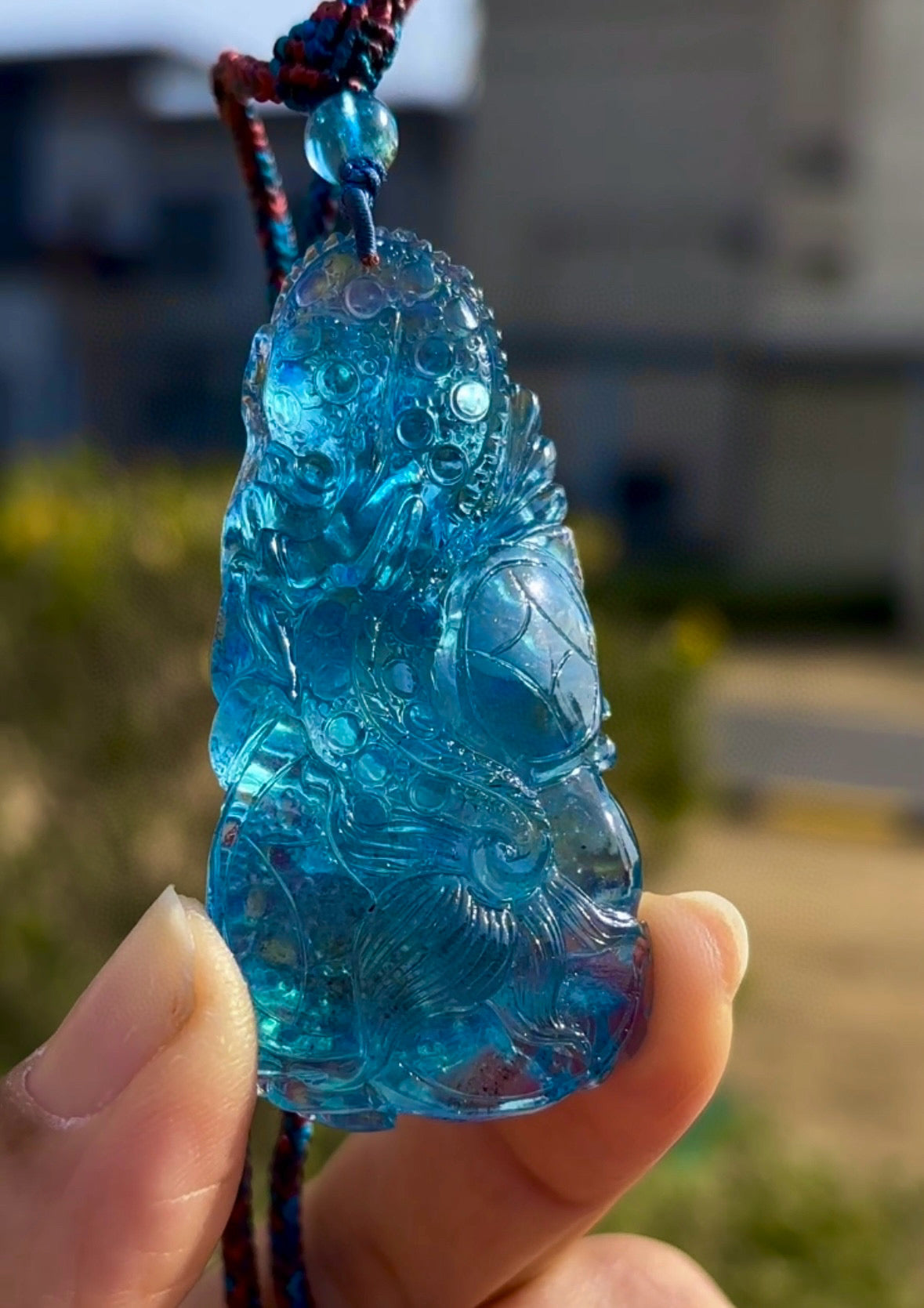 A1285 Beautiful Aquamarine Carved Fortune Dragon Pendant