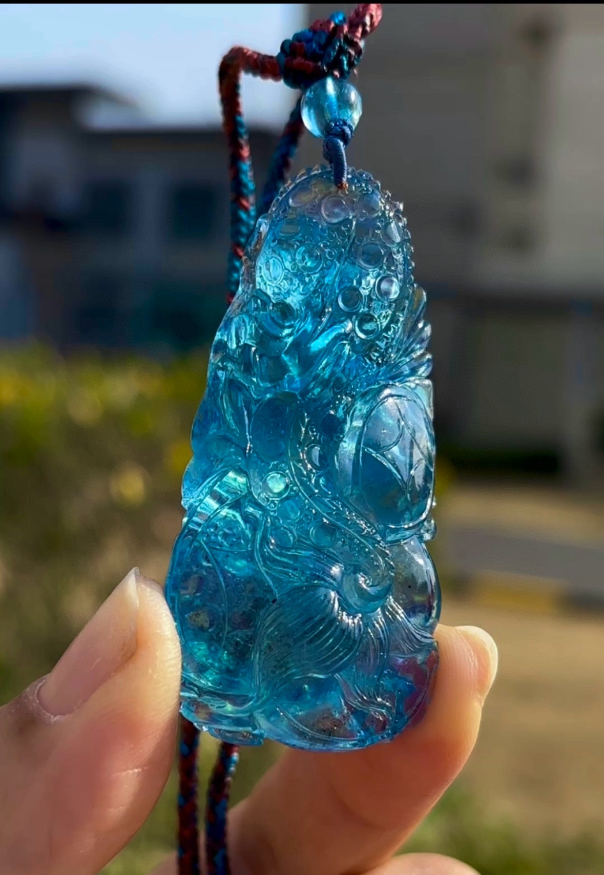 A1285 Beautiful Aquamarine Carved Fortune Dragon Pendant