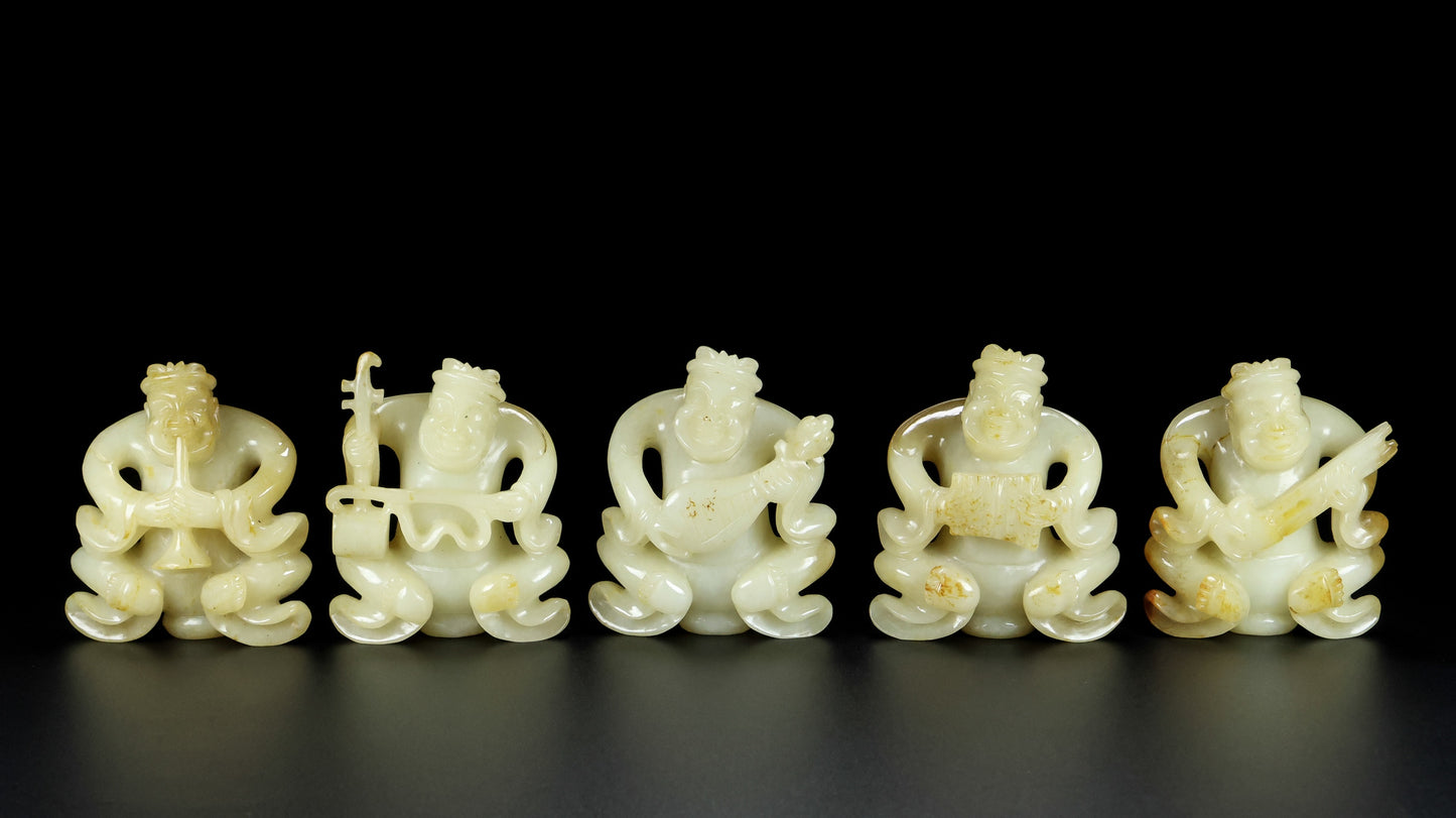 A1292 A Set Chinese Hetian Jade Carved Figure Statues