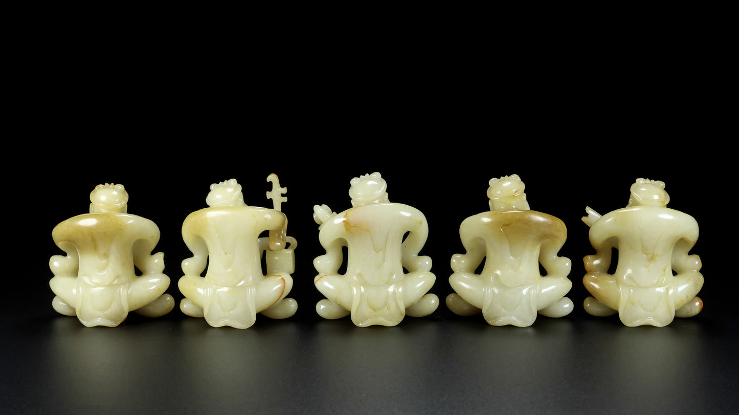 A1292 A Set Chinese Hetian Jade Carved Figure Statues