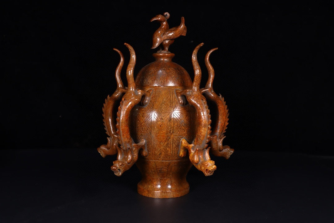 A1296 Superb Vintage Chinese Hetian Jade Carved Seismograph Shape Statue