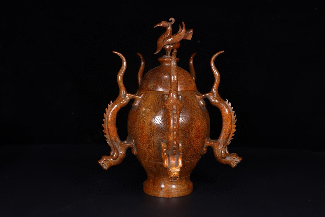 A1296 Superb Vintage Chinese Hetian Jade Carved Seismograph Shape Statue