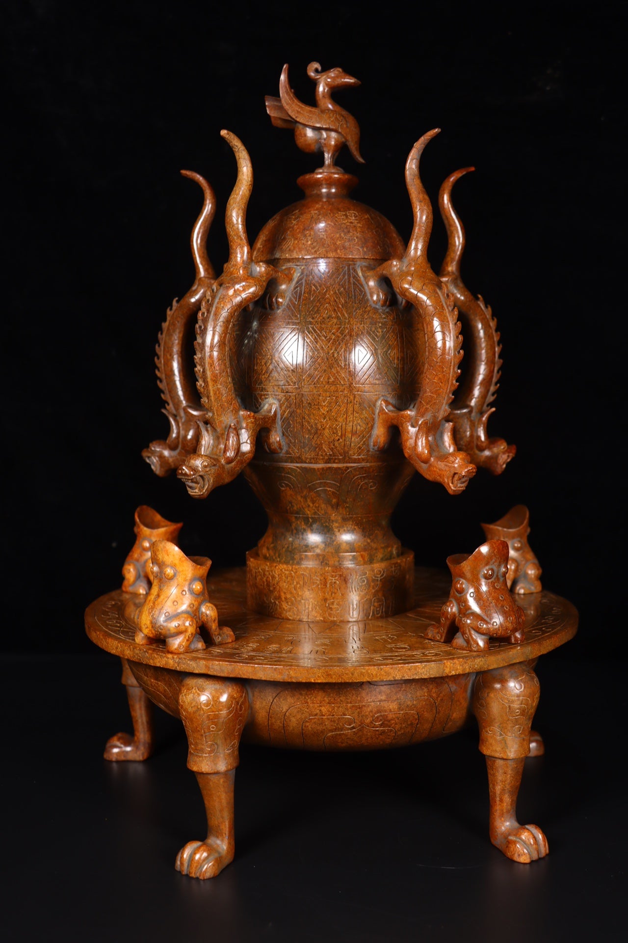 A1296 Superb Vintage Chinese Hetian Jade Carved Seismograph Shape Statue