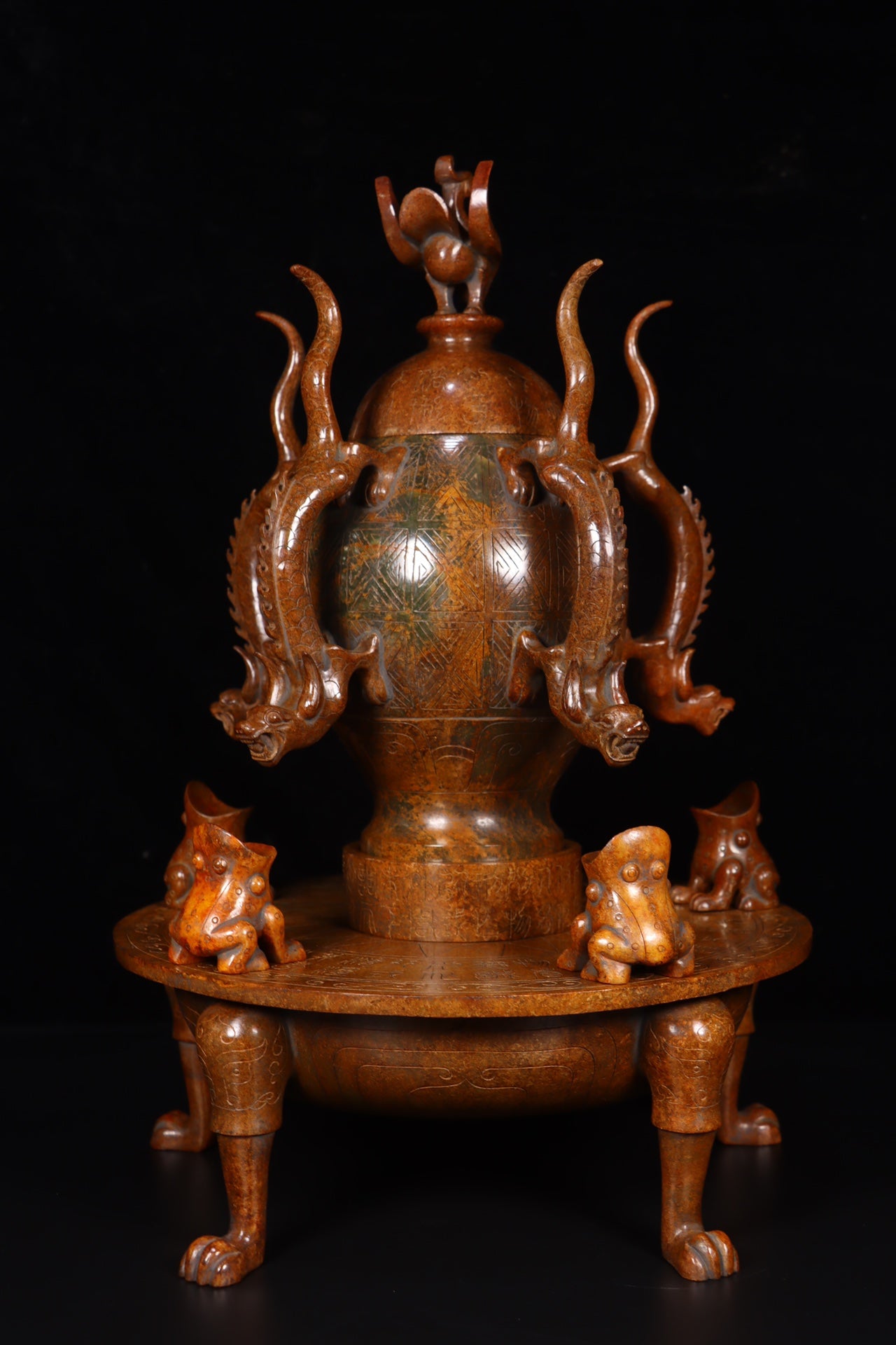 A1296 Superb Vintage Chinese Hetian Jade Carved Seismograph Shape Statue