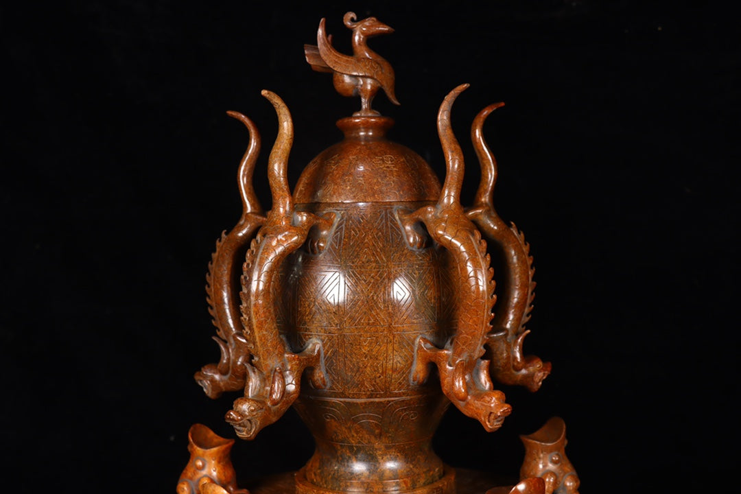 A1296 Superb Vintage Chinese Hetian Jade Carved Seismograph Shape Statue