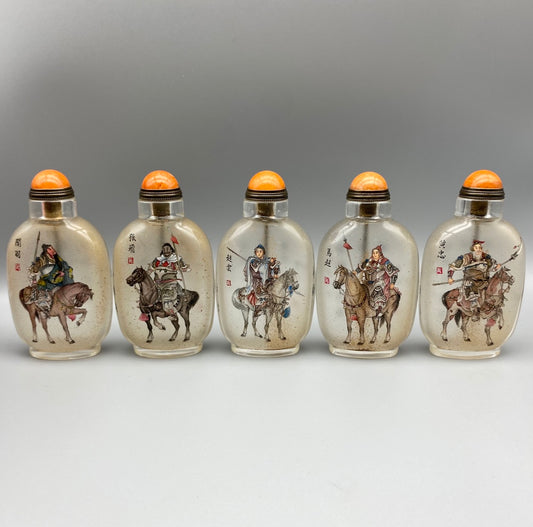 A1300 A Set Five Chinese Peking Glass Inside Painting Figure Design Snuff Bottle w Stopper