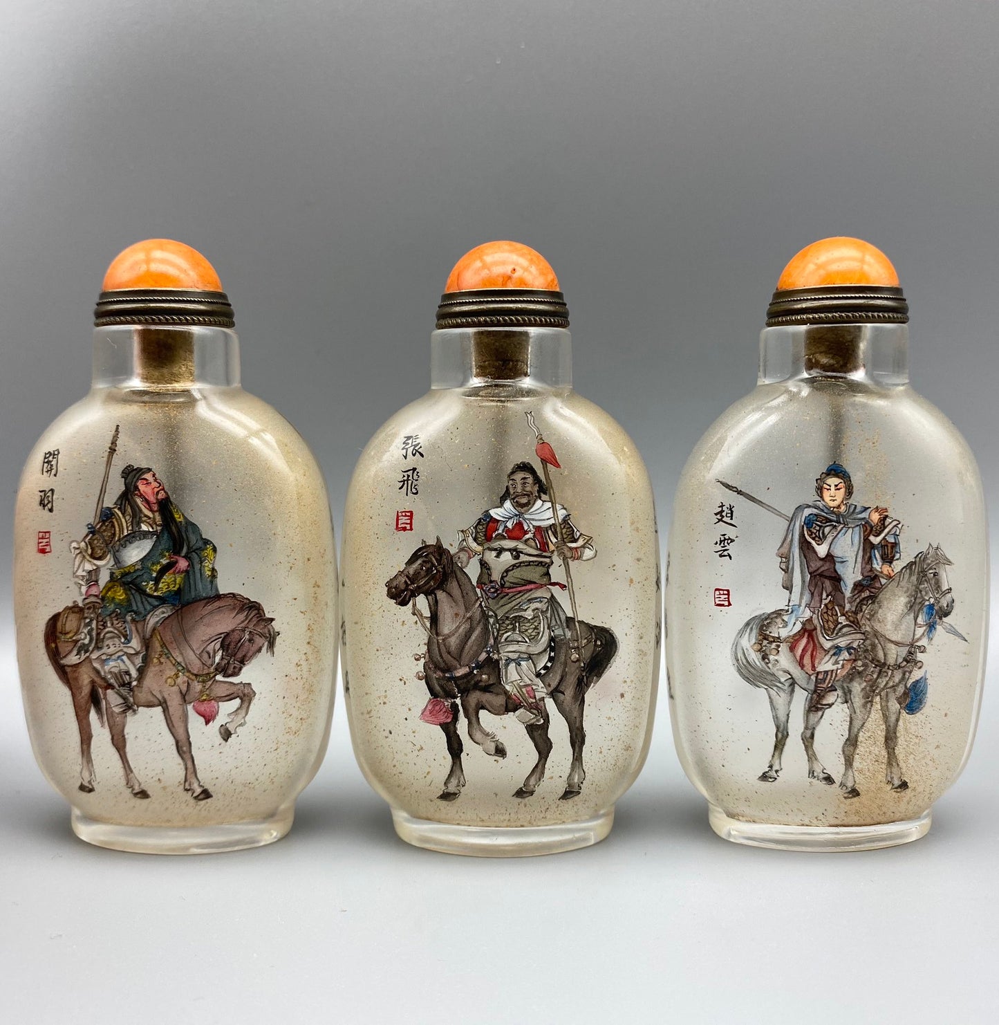 A1300 A Set Five Chinese Peking Glass Inside Painting Figure Design Snuff Bottle w Stopper