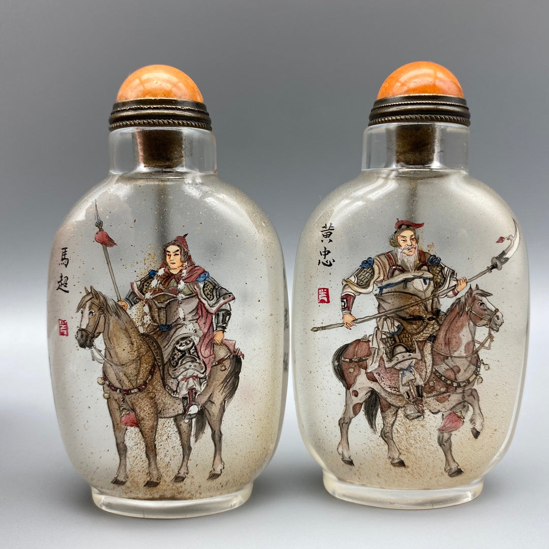 A1300 A Set Five Chinese Peking Glass Inside Painting Figure Design Snuff Bottle w Stopper