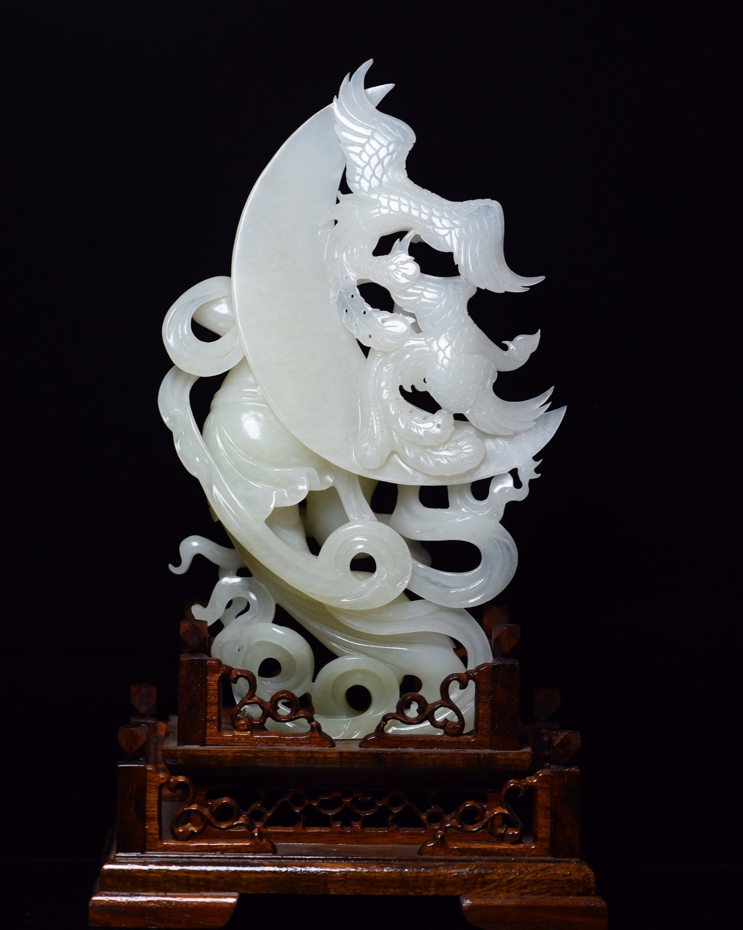 A1301 High Quality Chinese White Hetian Jade Carved Feitian Female Deity Statue