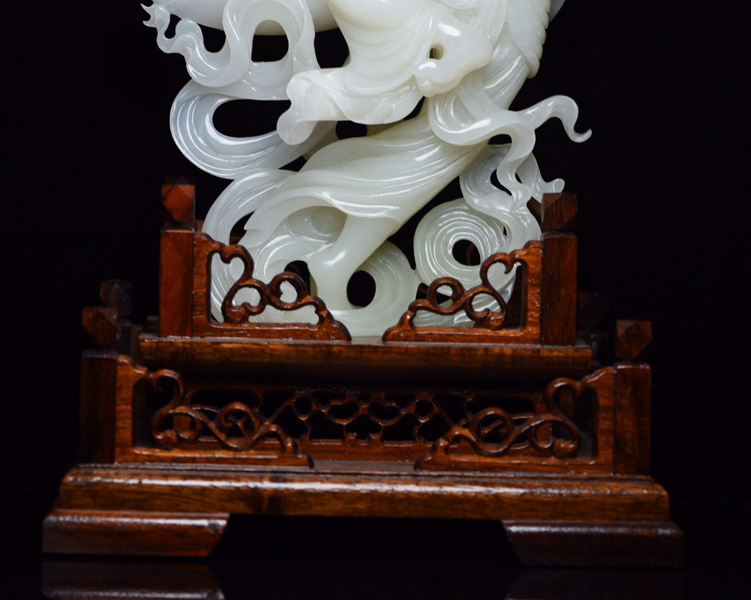 A1301 High Quality Chinese White Hetian Jade Carved Feitian Female Deity Statue