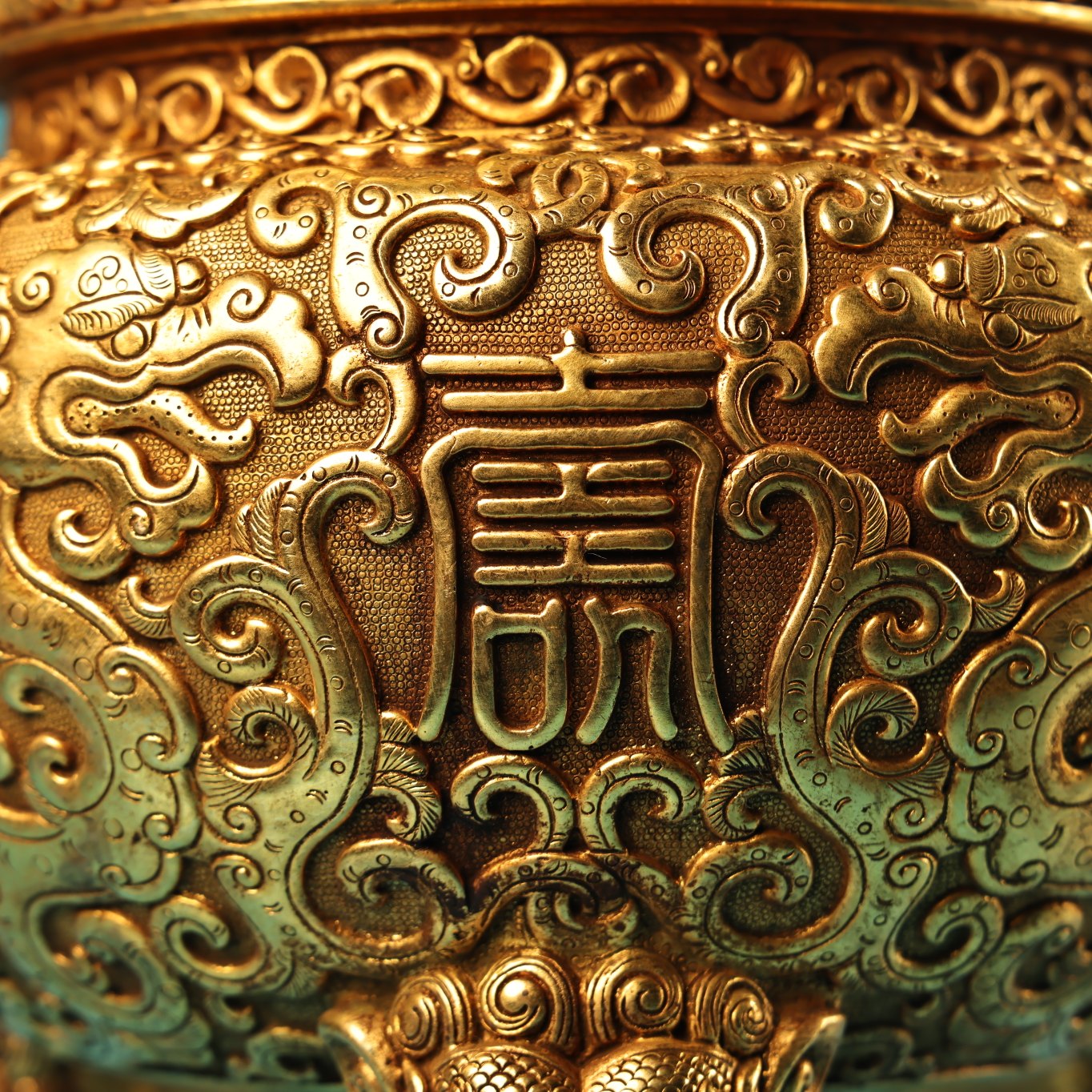 A1327 Vintage Chinese Gilt Gold Copper 3 Leg Double Rings Fortune Lion Incense Burner