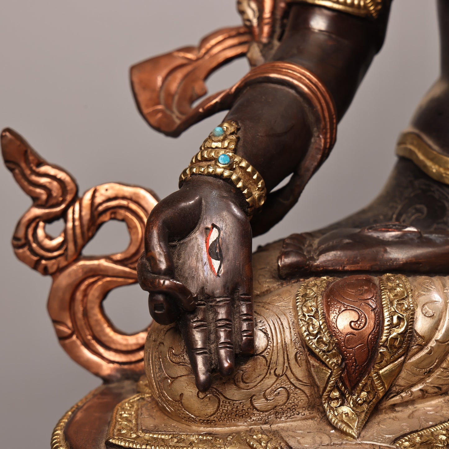 A1336 Tibetan Gilt Gold Copper Inlay Gems Tara Statue