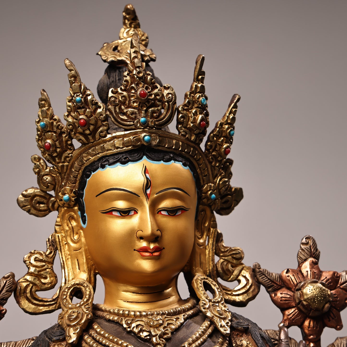 A1336 Tibetan Gilt Gold Copper Inlay Gems Tara Statue