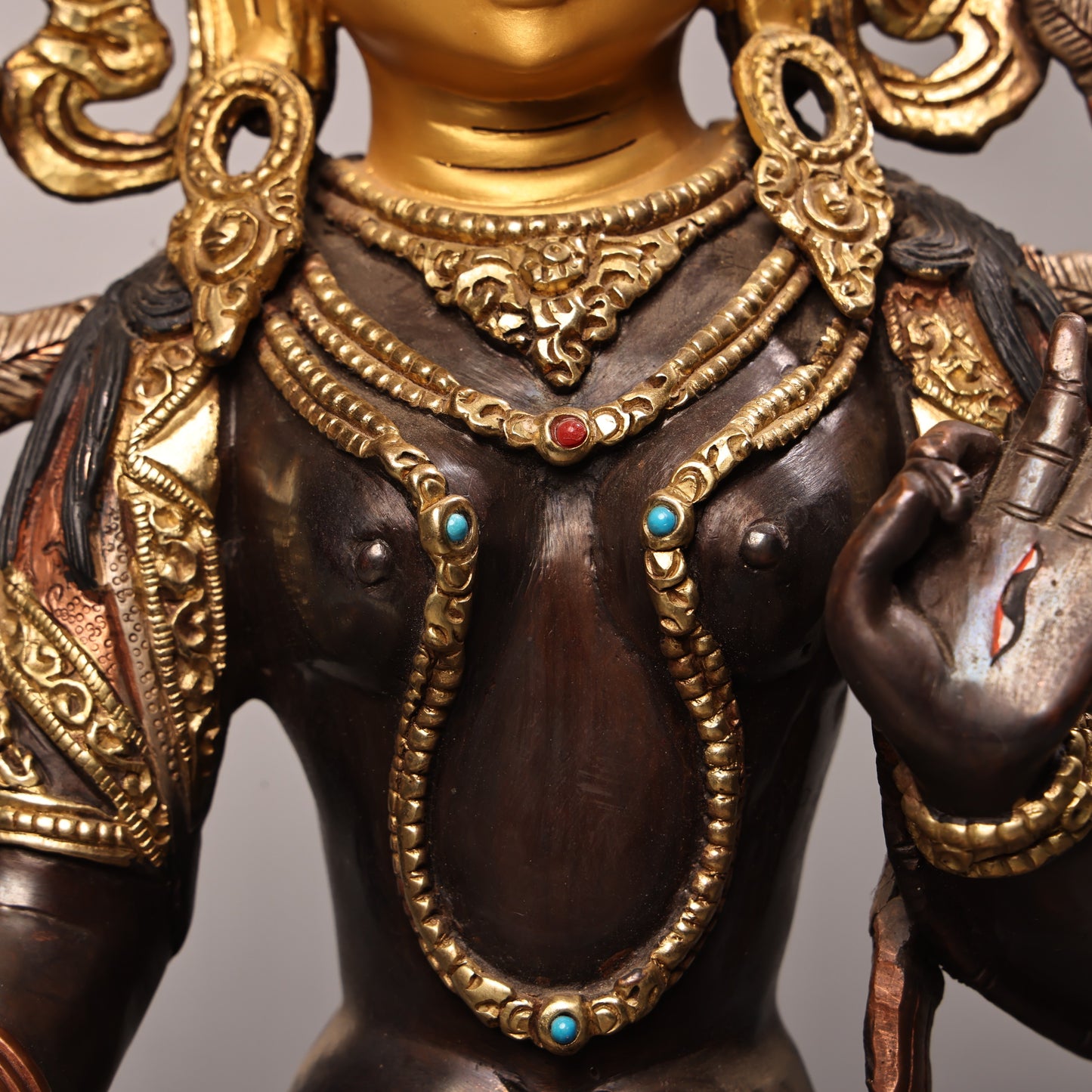 A1336 Tibetan Gilt Gold Copper Inlay Gems Tara Statue