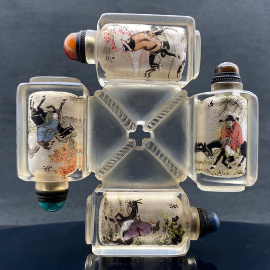 A1344 Old Chinese Peking Glass Inside Painting Figure Design Conjoined Snuff Bottle w Stopper
