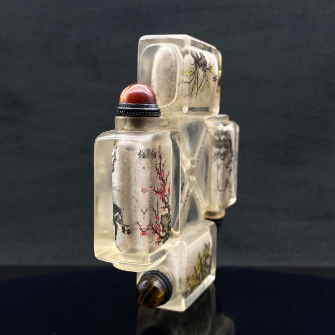 A1344 Old Chinese Peking Glass Inside Painting Figure Design Conjoined Snuff Bottle w Stopper