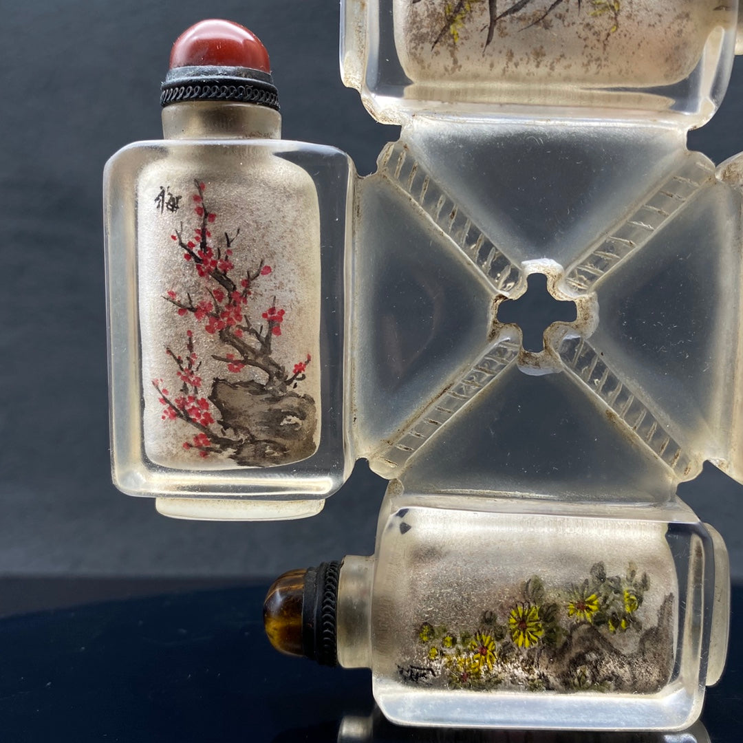 A1344 Old Chinese Peking Glass Inside Painting Figure Design Conjoined Snuff Bottle w Stopper