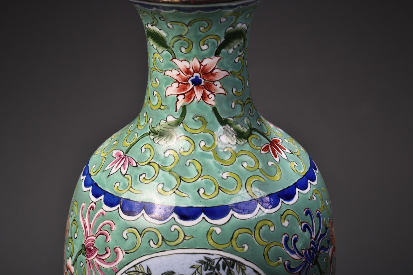 A1347 Old Chinese Copper Cloisonne Enamel Flowers Bird Design Vase