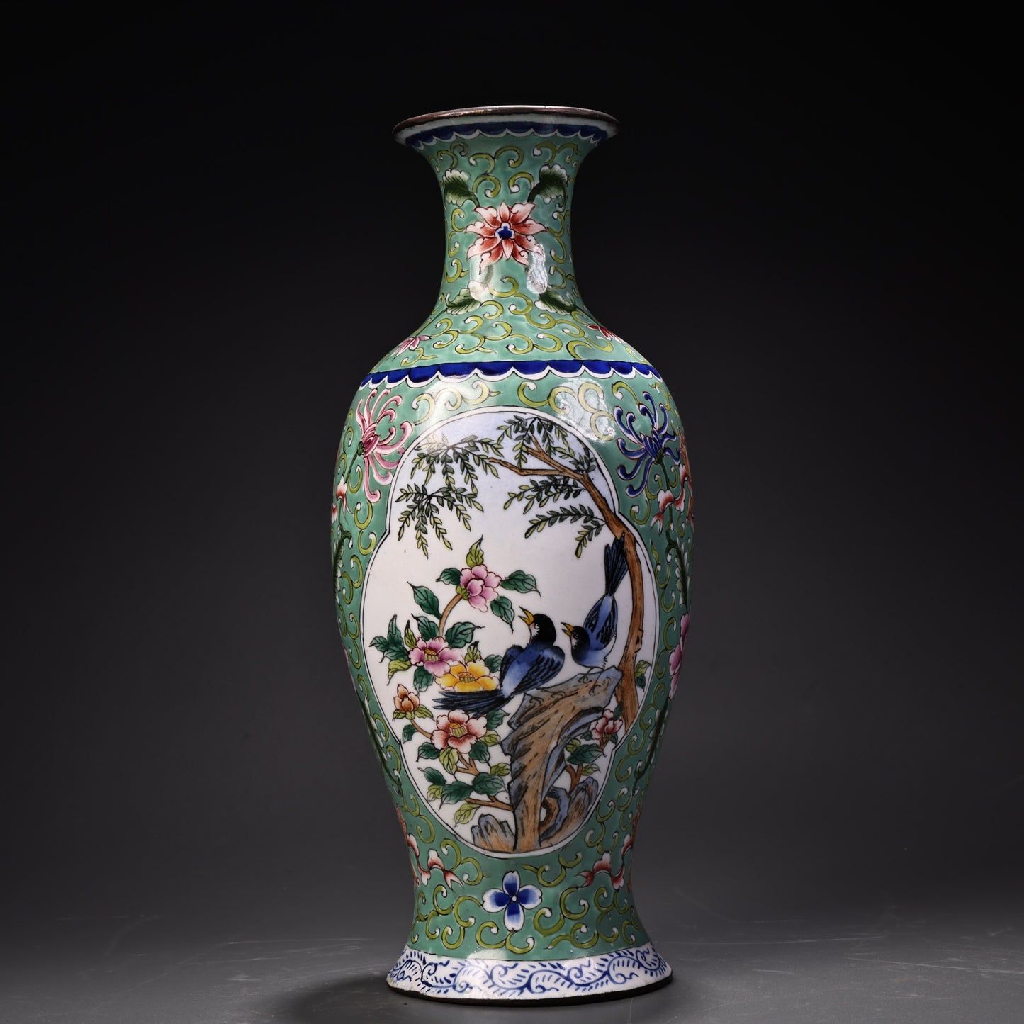A1347 Old Chinese Copper Cloisonne Enamel Flowers Bird Design Vase