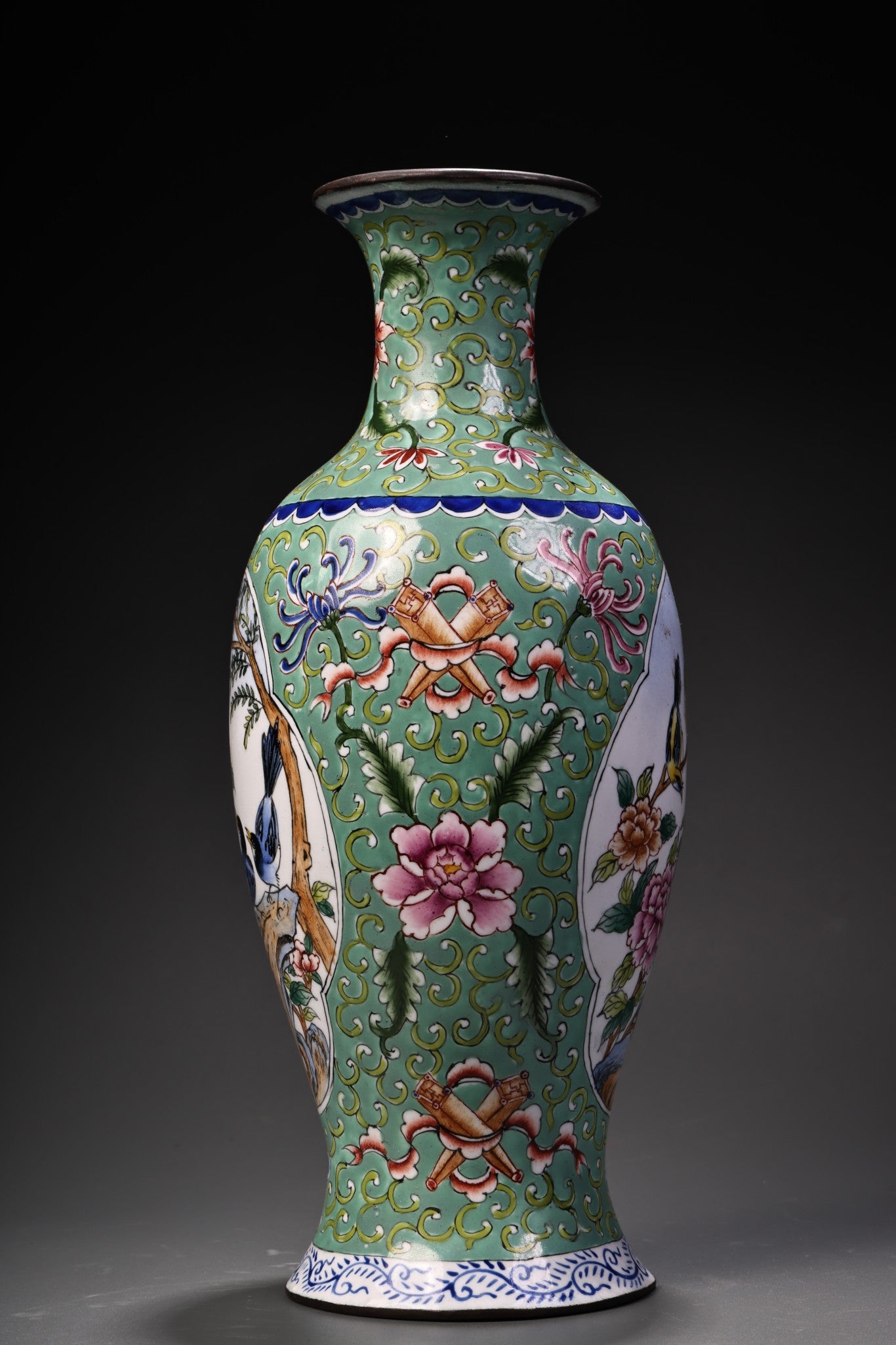 A1347 Old Chinese Copper Cloisonne Enamel Flowers Bird Design Vase