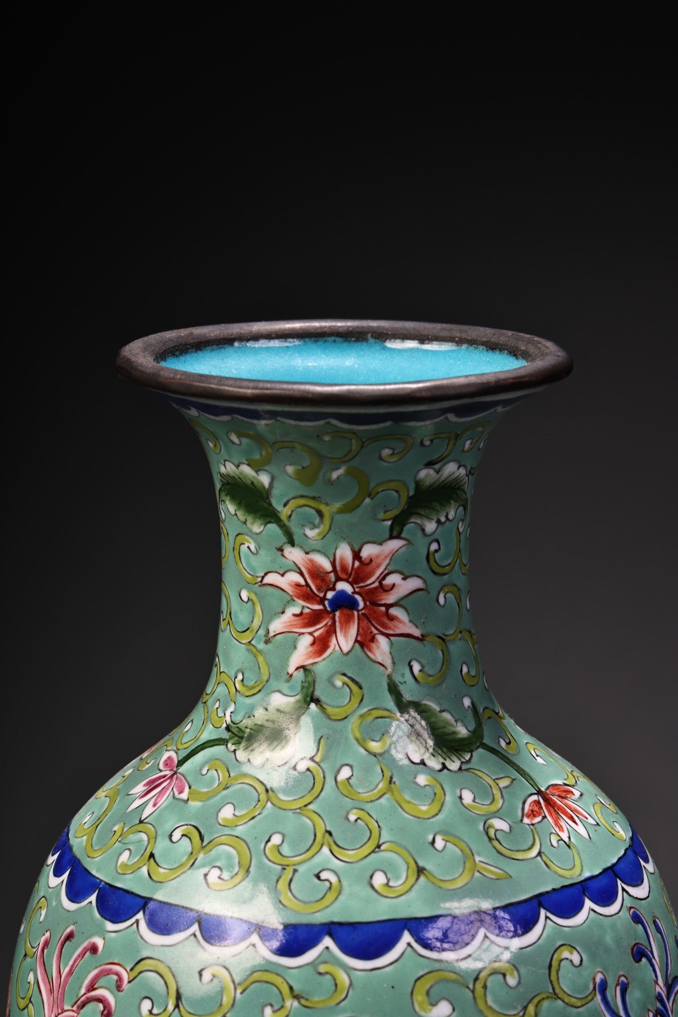A1347 Old Chinese Copper Cloisonne Enamel Flowers Bird Design Vase