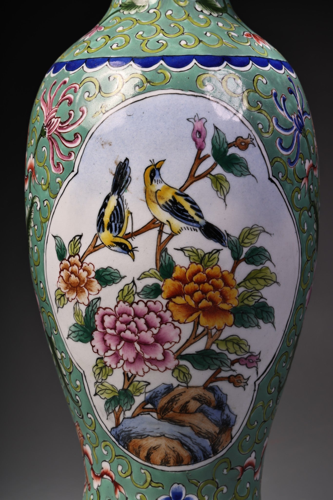 A1347 Old Chinese Copper Cloisonne Enamel Flowers Bird Design Vase