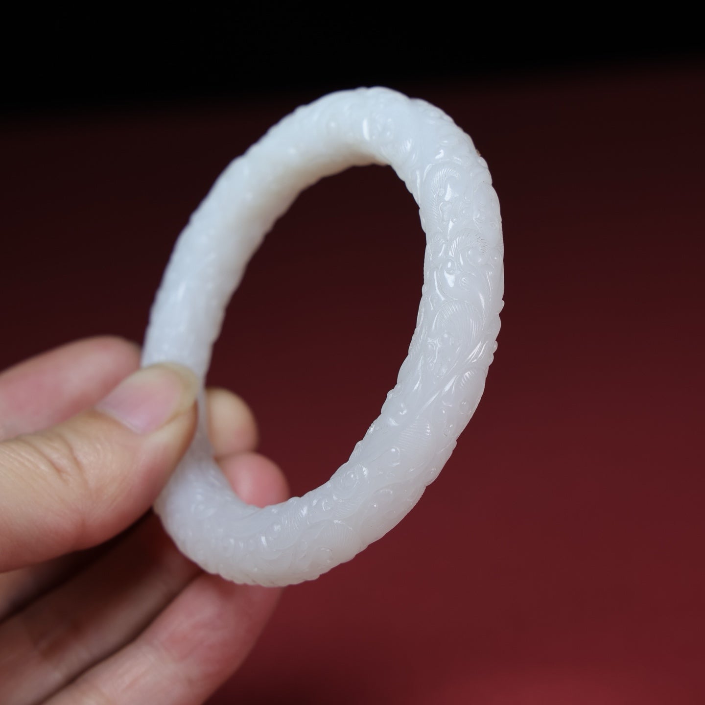 A1412 Inside Diameter 55 MM Chinese White Hetian Jade Bracelet