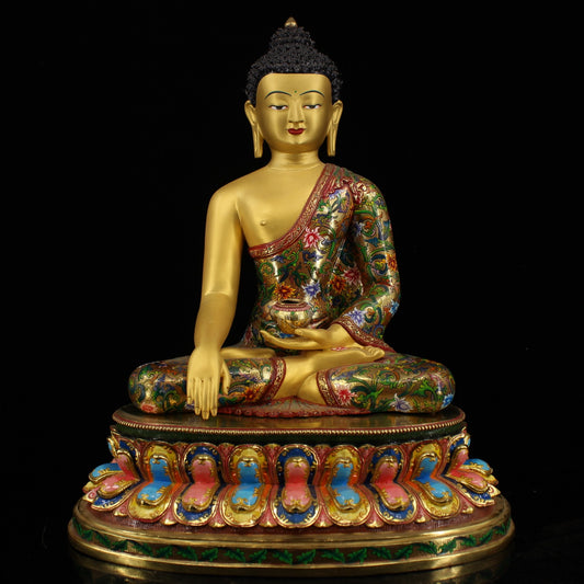 A1459 Tibetan Buddhism Colored Drawing Gilt Gold Copper Siddhartha Buddha Statue