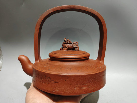 A1490 Chinese Yixing Zisha Handle Teapot
