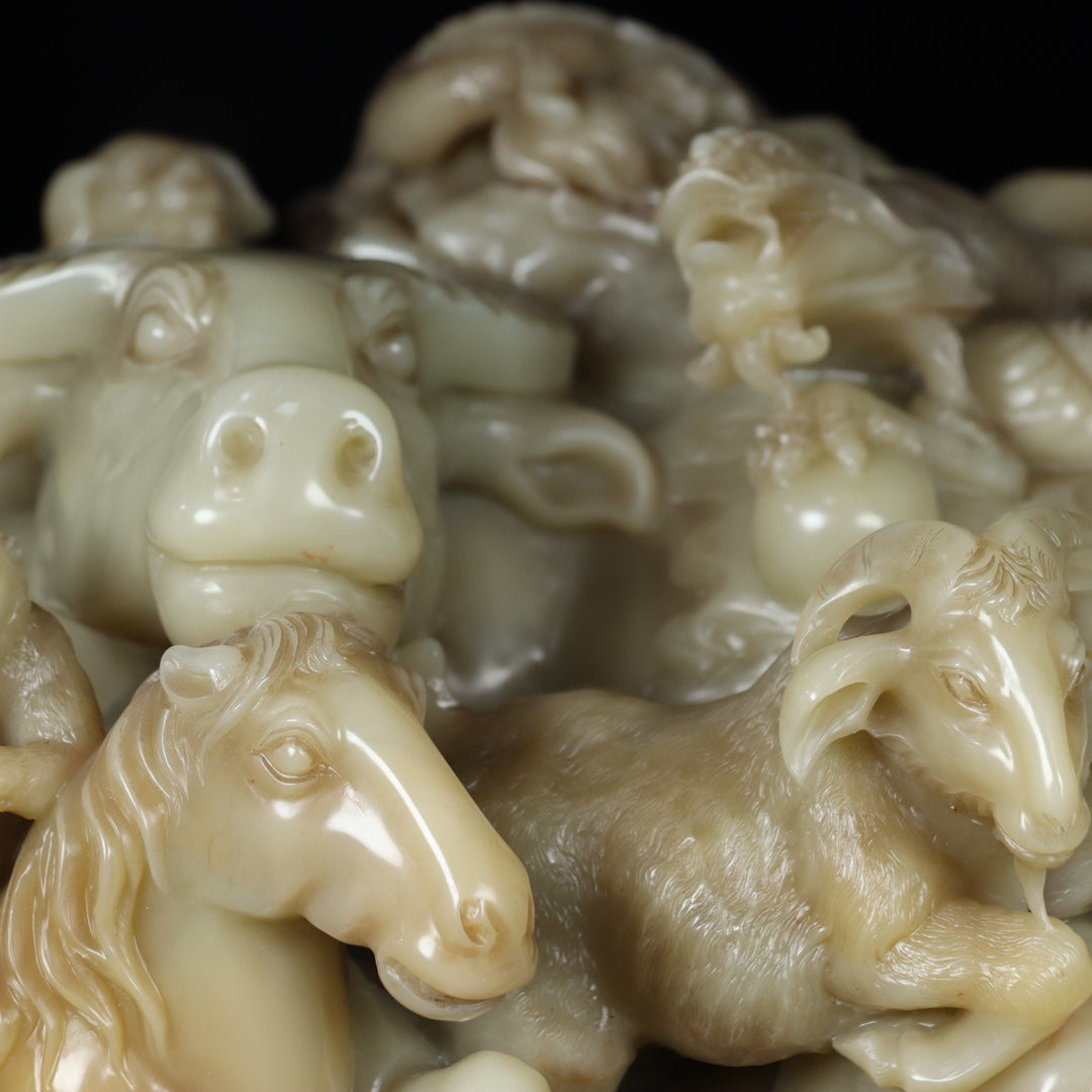 A1501 Superb Vintage Chinese Shoushan Stone Carved 12 Zodiacs Statue