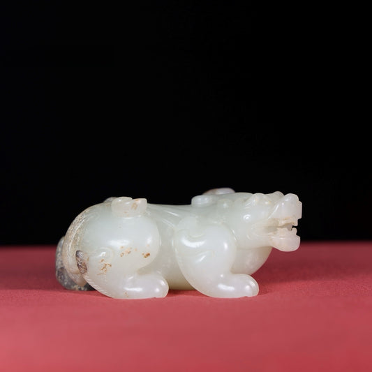 A1549 Superb Chinese White Hetian Jade Fortune Beast Statue