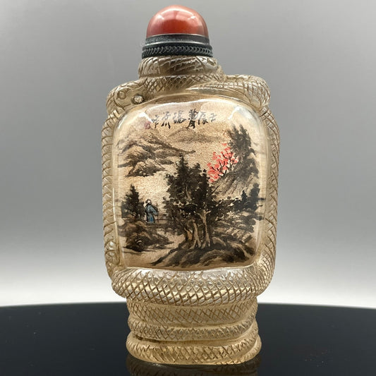 A1572 Old Chinese Peking Glass Inside Painting Mountain River Scene Design Snuff Bottle w Stopper