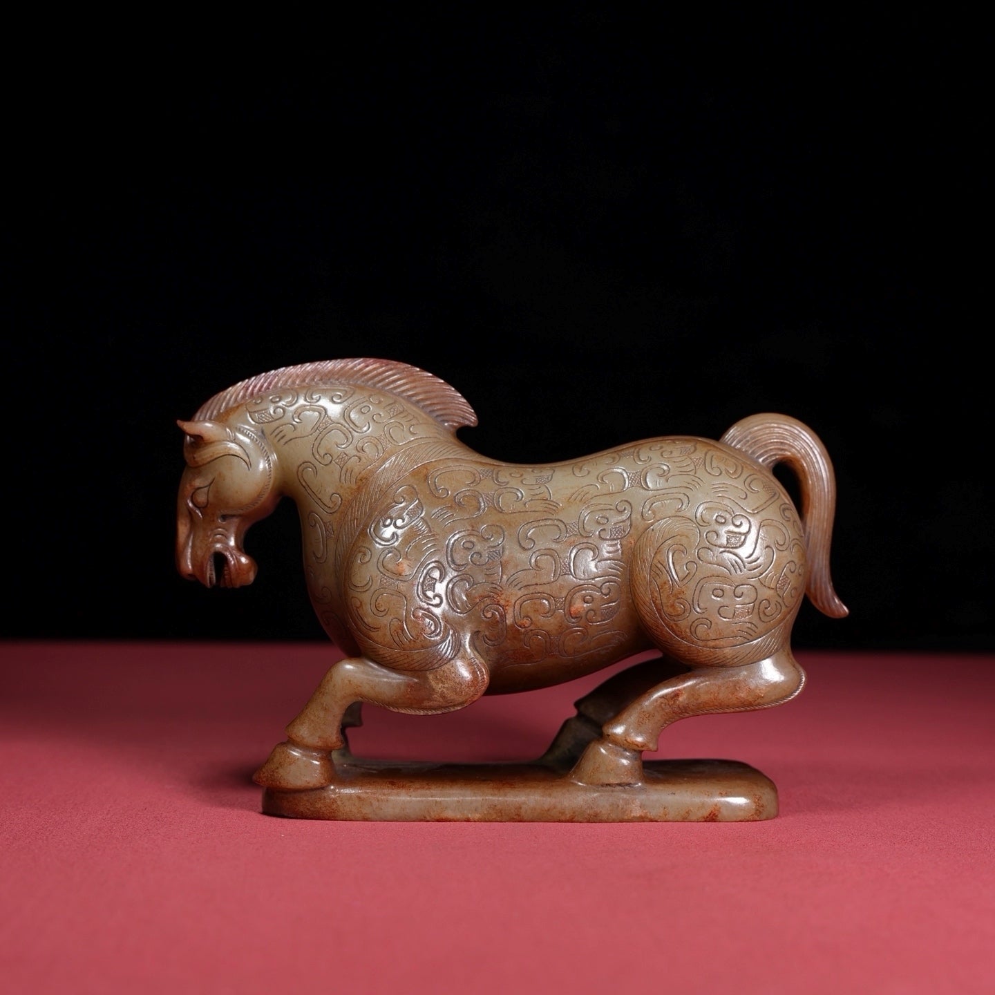 A1574 Superb Old Chinese Hetian Jade Carved Fortune Horse Statue