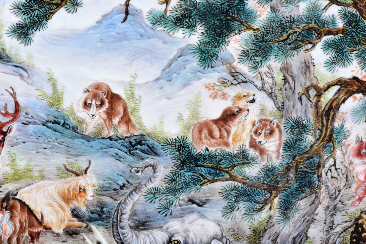 A1575 Chinese Qing Dynasty Gilt Gold Famille Rose Enamel Hundred Beast Design Porcelain Big Plate