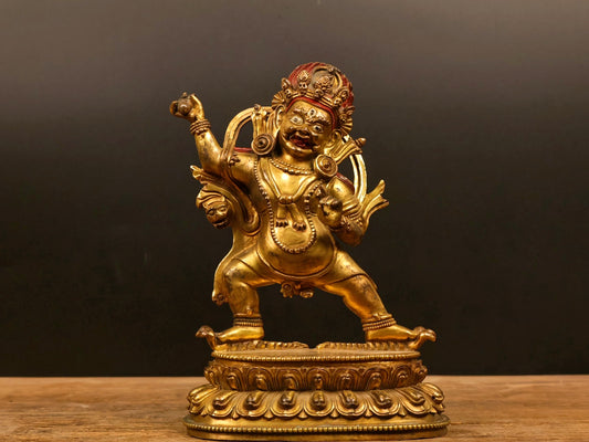 A1594 Tibetan Buddhism Gilt Gold Copper Mahakala Statue