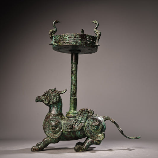 A1599 Vintage Chinese Bronze Divine Bird Candlestick